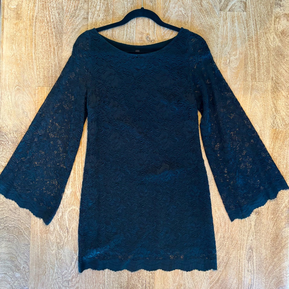 Audrey 3+1 Black Lace Sheath Mini with Belled Sleeves